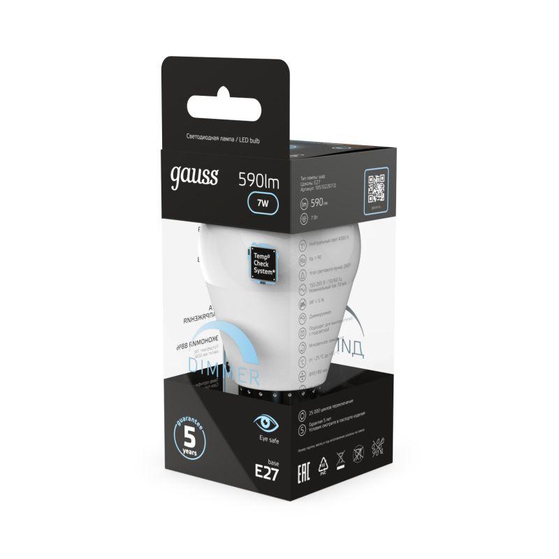 Лампа Gauss LED Globe-dim E27 7W 4100К диммируемая 1/10/100