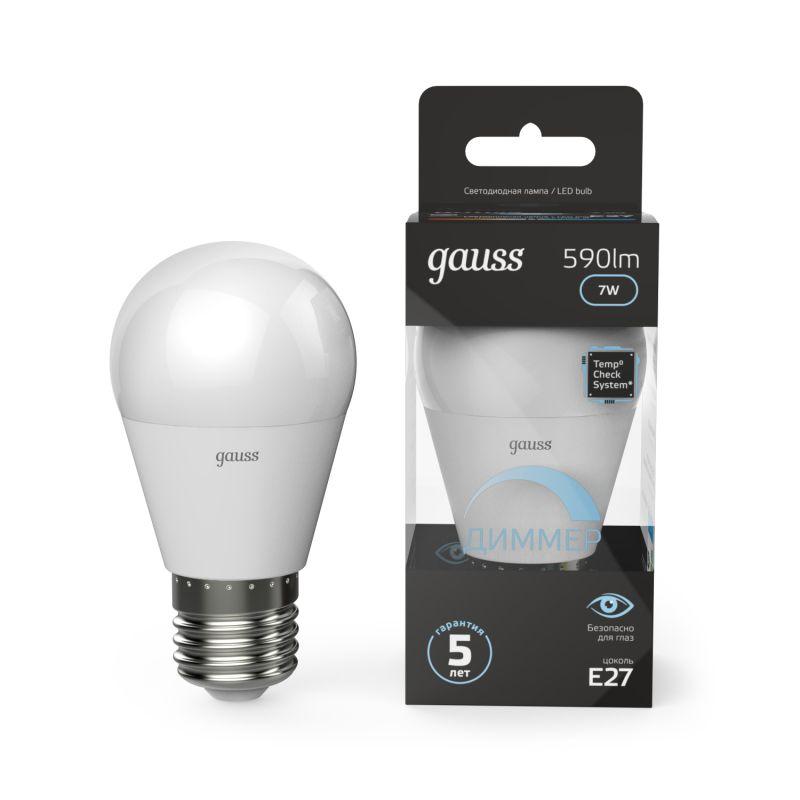 Лампа Gauss LED Globe-dim E27 7W 4100К диммируемая 1/10/100